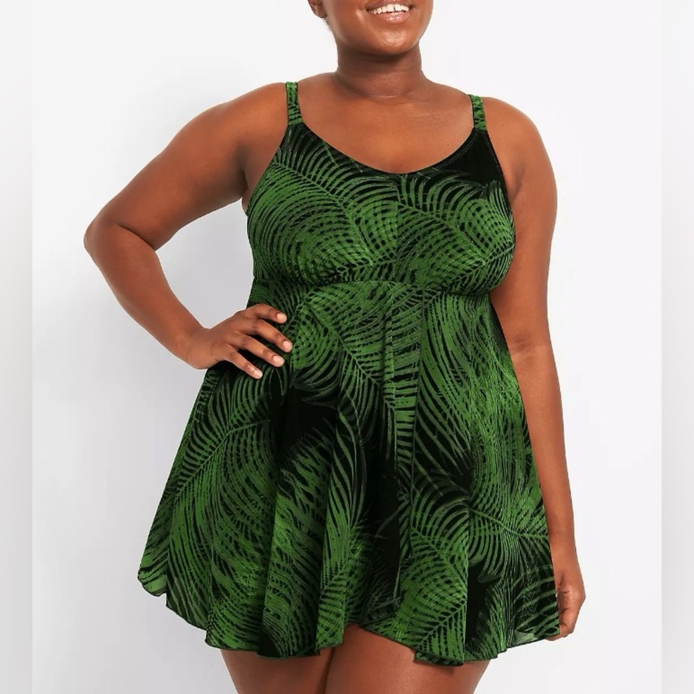 NWT Lane Bryant Mesh Flyaway Palm Print Swim Dress - Plus Size 22
